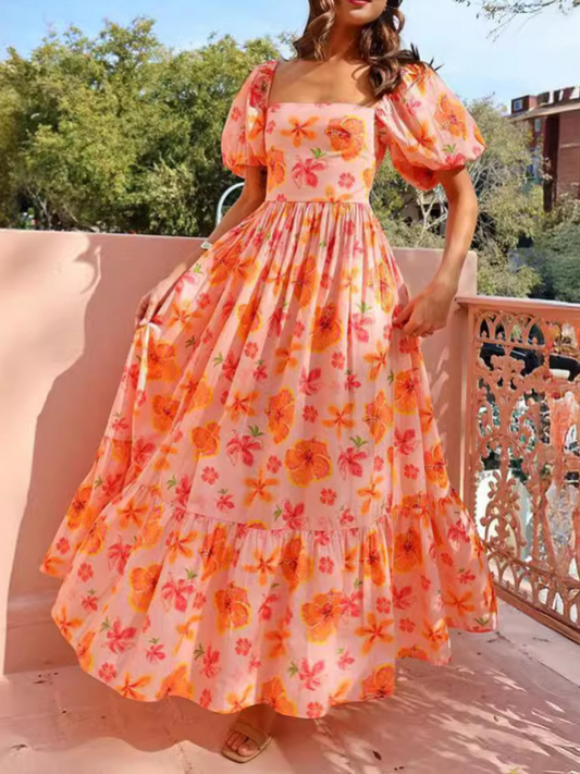 Robe Évasion Bohème à Manches Bouffantes