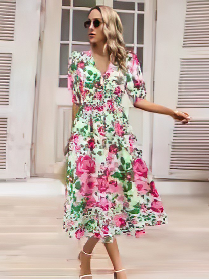 Robe Bohème d'Été Col V Femme