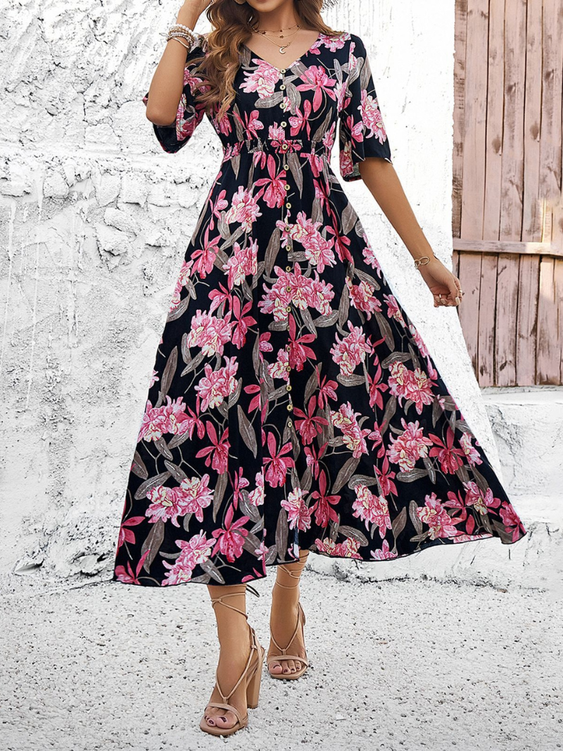 Robe Fleurie Décontractée Fendue Femme