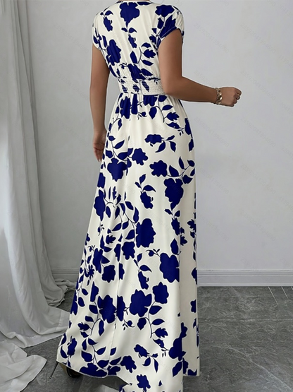 Robe Longue Élégante d’Été Col Cache-Cœur