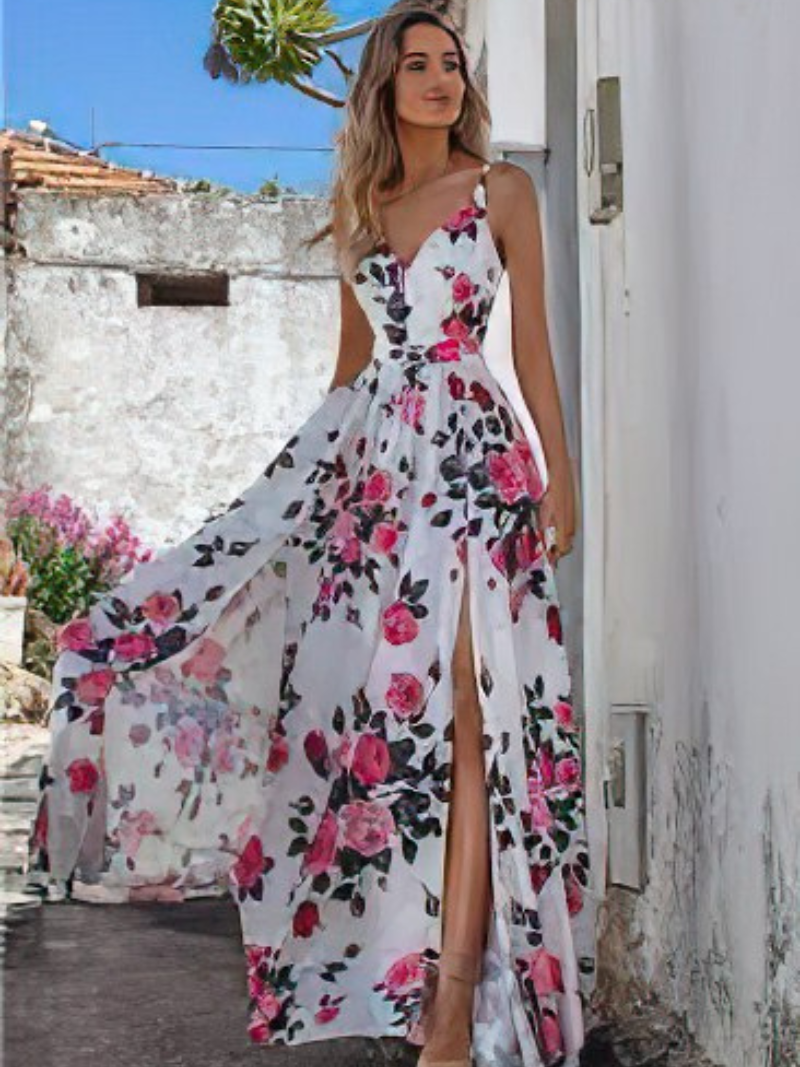 Robe Élan Chic Imprimée à Encolure V
