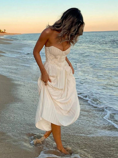 Robe Élégante Mode Sans Manches à Col V et Plis