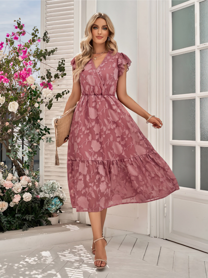 Robe Fleurie Col V Sans Manches