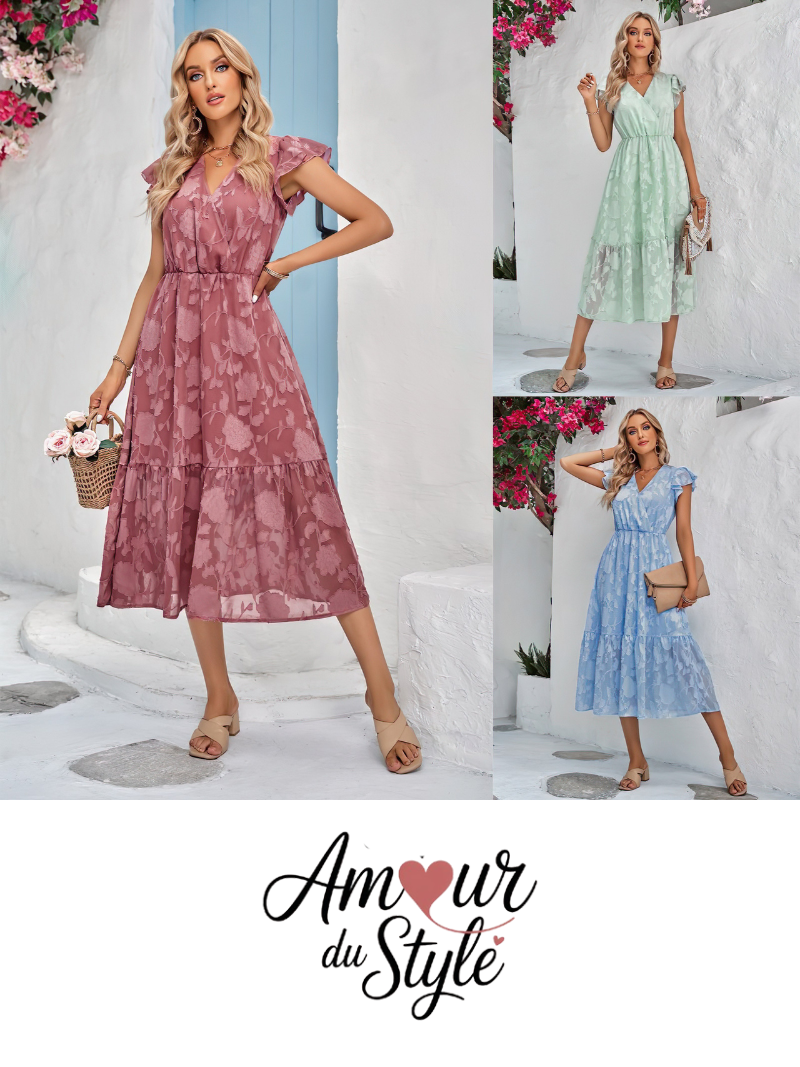 Robe Fleurie Col V Sans Manches