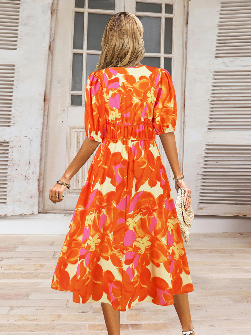 Robe Bohème d'Été Col V Femme