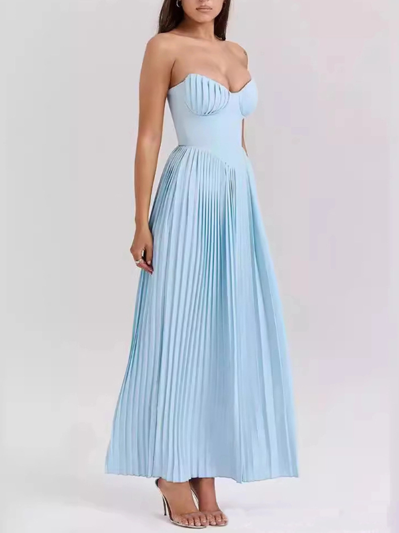 Robe Élégante Mode Sans Manches à Col V et Plis