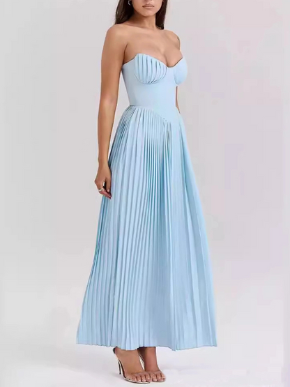Robe Élégante Mode Sans Manches à Col V et Plis