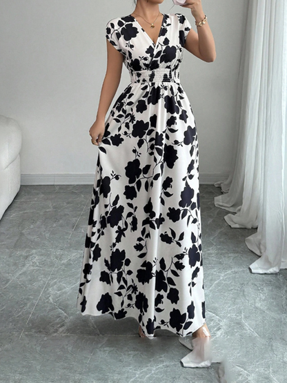 Robe Longue Élégante d’Été Col Cache-Cœur