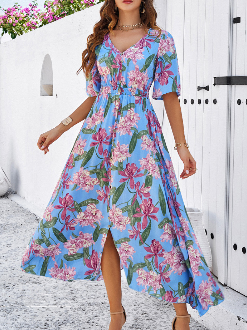 Robe Fleurie Décontractée Fendue Femme