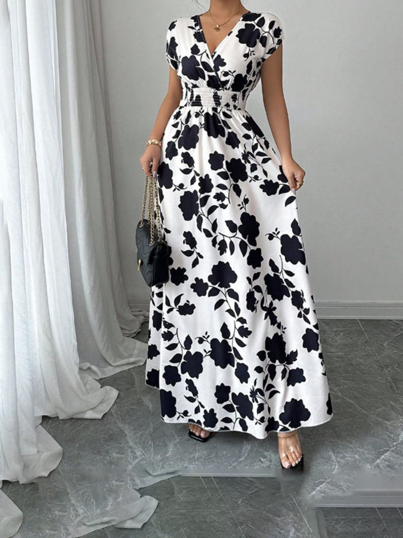 Robe Longue Élégante d’Été Col Cache-Cœur