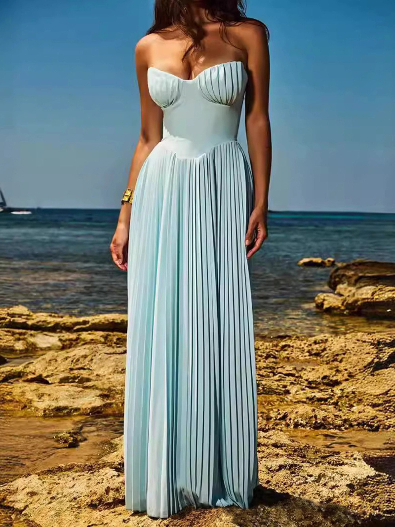Robe Élégante Mode Sans Manches à Col V et Plis
