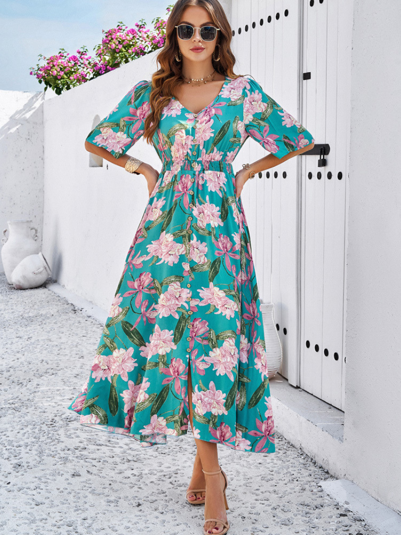 Robe Fleurie Décontractée Fendue Femme