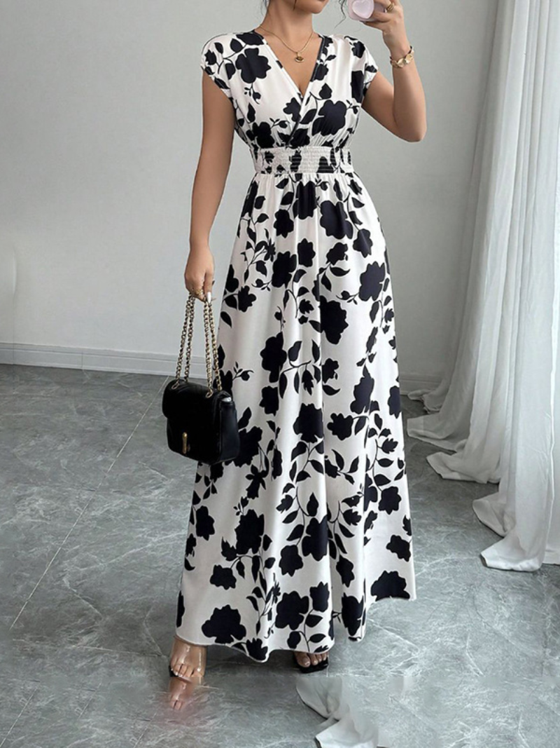 Robe Longue Élégante d’Été Col Cache-Cœur