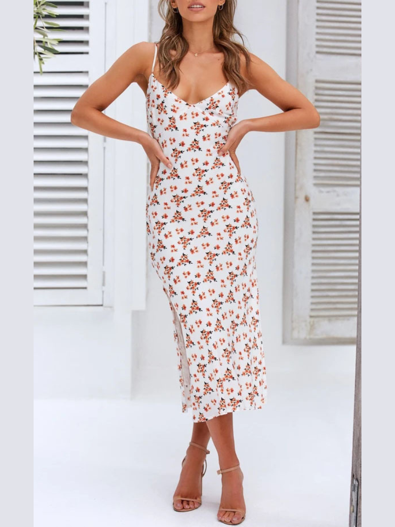 Robe Fleurie d’Été Sans Manches Fendue