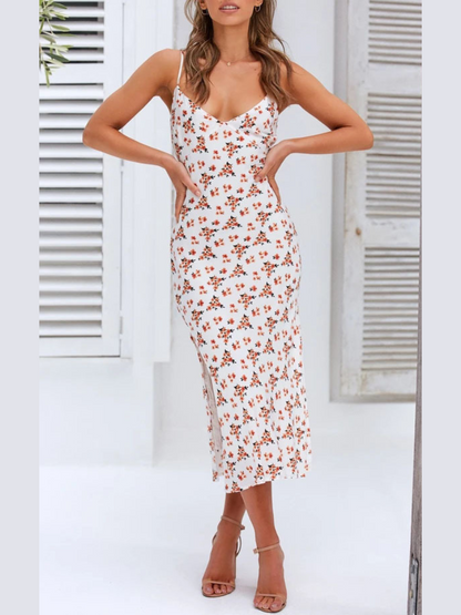 Robe Fleurie d’Été Sans Manches Fendue