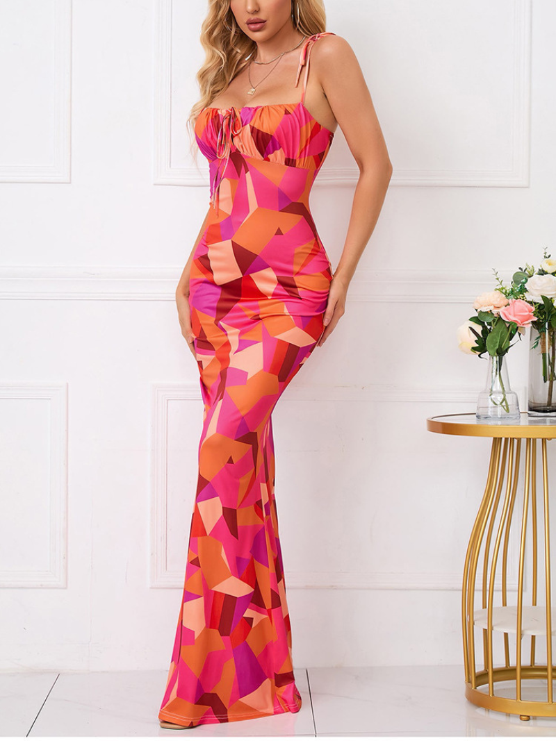 Robe Épaules Dénudées Plissée Imprimée