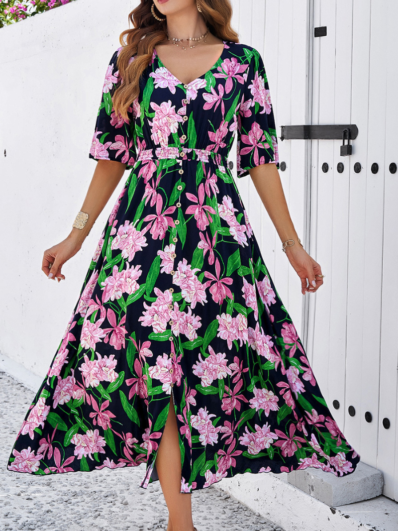 Robe Fleurie Décontractée Fendue Femme