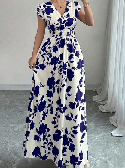 Robe Longue Élégante d’Été Col Cache-Cœur